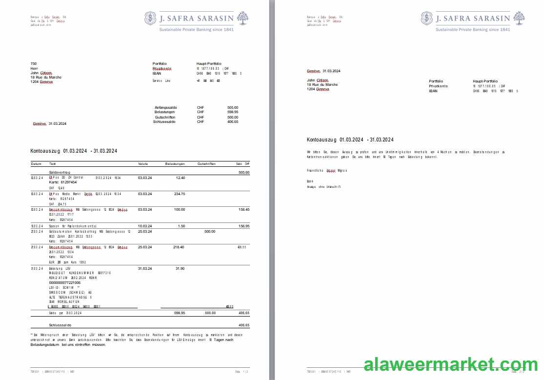 Switzerland Bank J. Safra Sarasin bank statement 2 pages - Copy